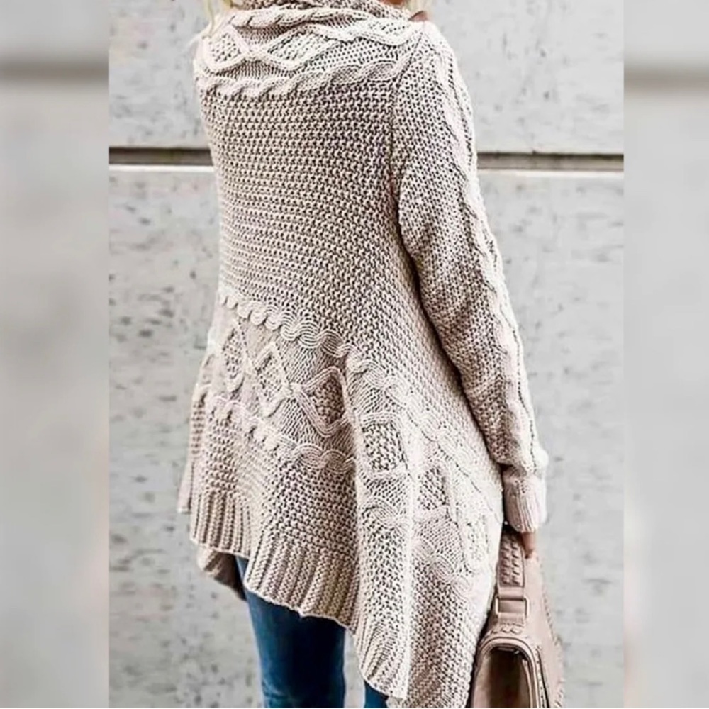 Oatmeal Chunky Cable Wrap Draped Cardigan Sweater NWT - Picture 5 of 11